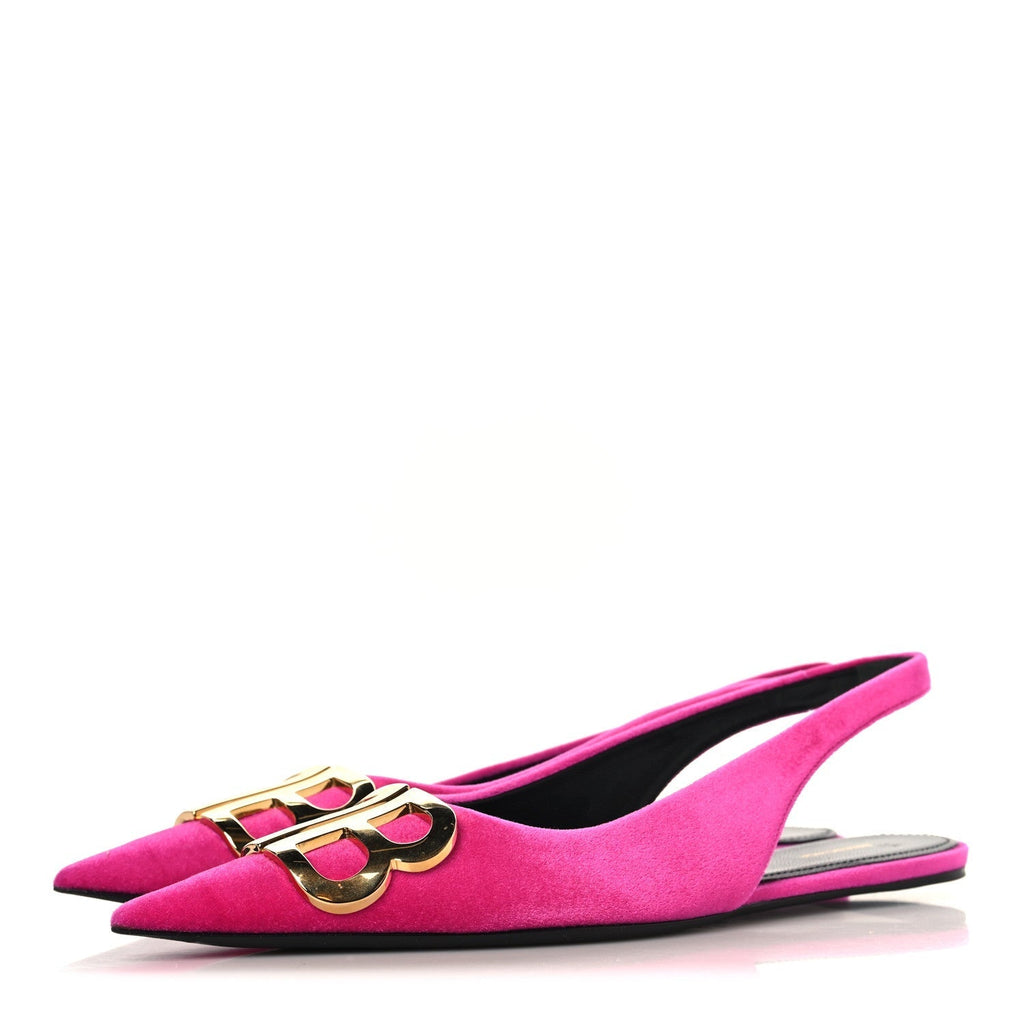 VELVET BB KNIFE POINTY TOE SLINGBACK FLATS PINK