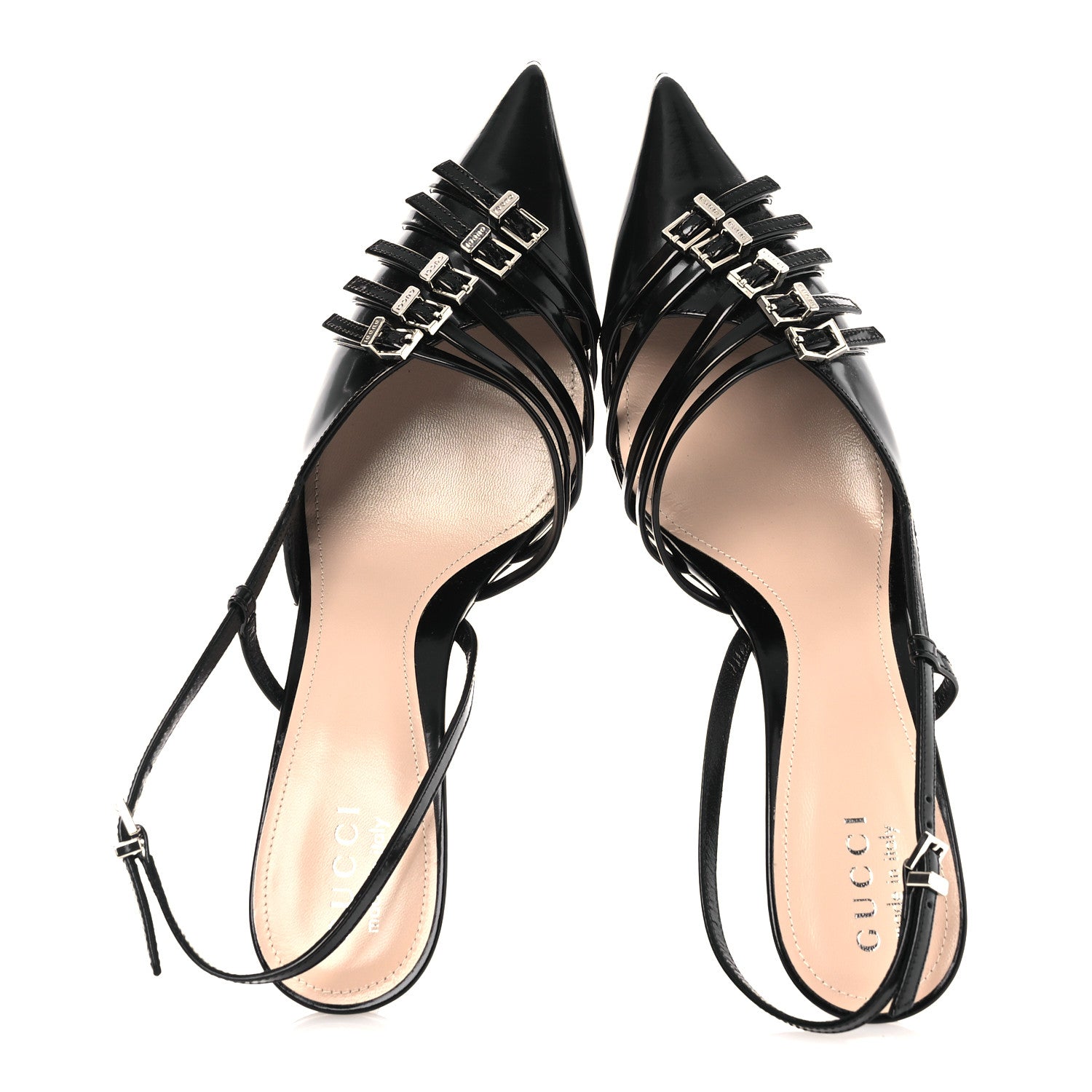 PATENT REGENT CALFSKIN WALMA 65 BUCKLE SLINGBACK PUMPS BLACK
