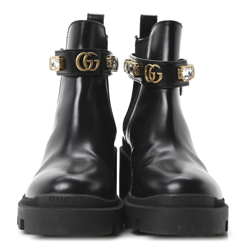 CALFSKIN CRYSTAL GG TRIP CHELSEA ANKLE BOOTS BLACK