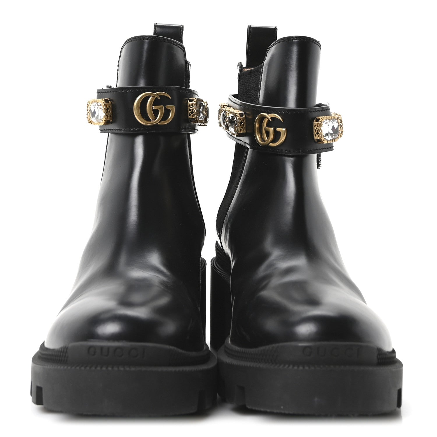CALFSKIN CRYSTAL GG TRIP CHELSEA ANKLE BOOTS BLACK