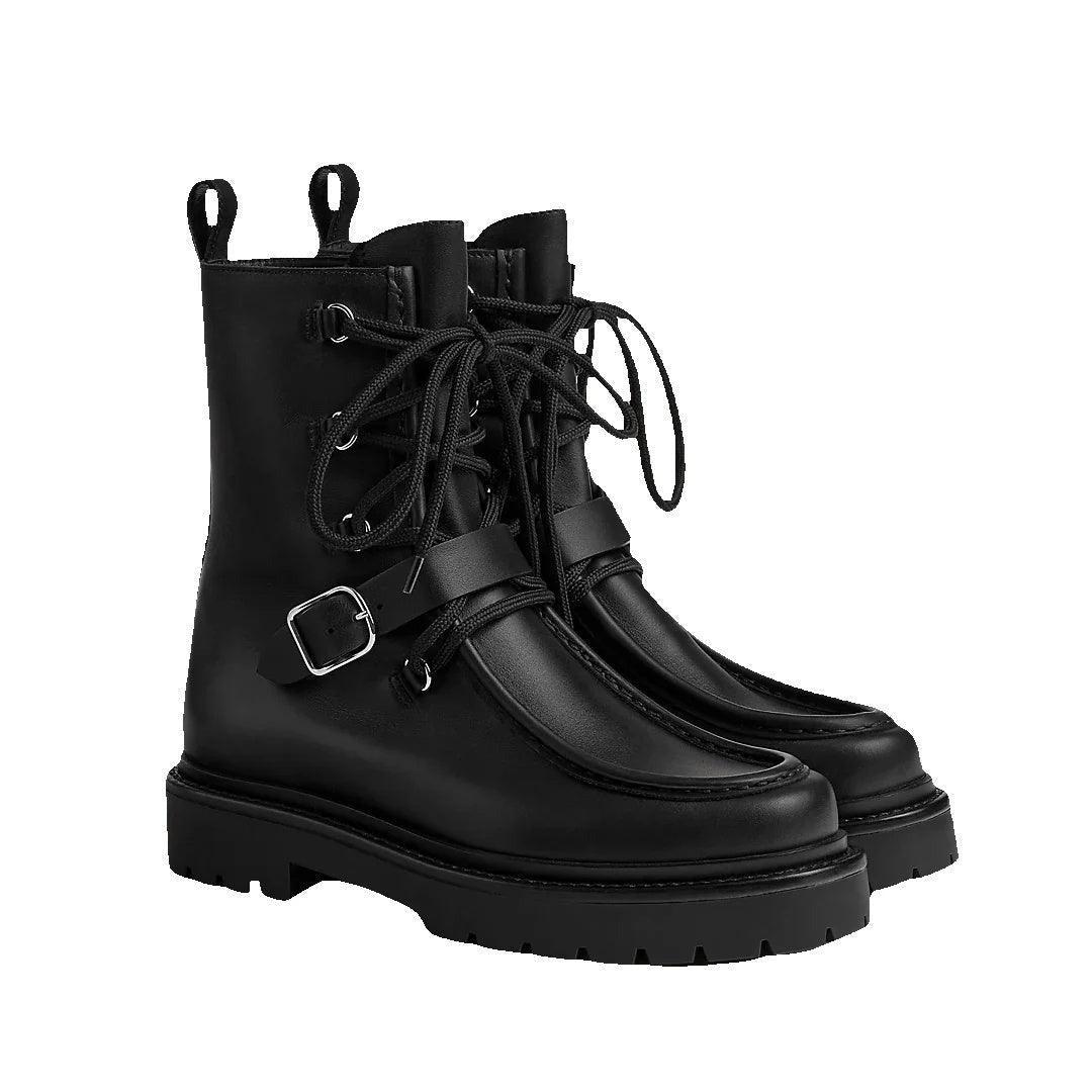 Hermès Lisa 55 Ankle Boot - Black lace-up combat
