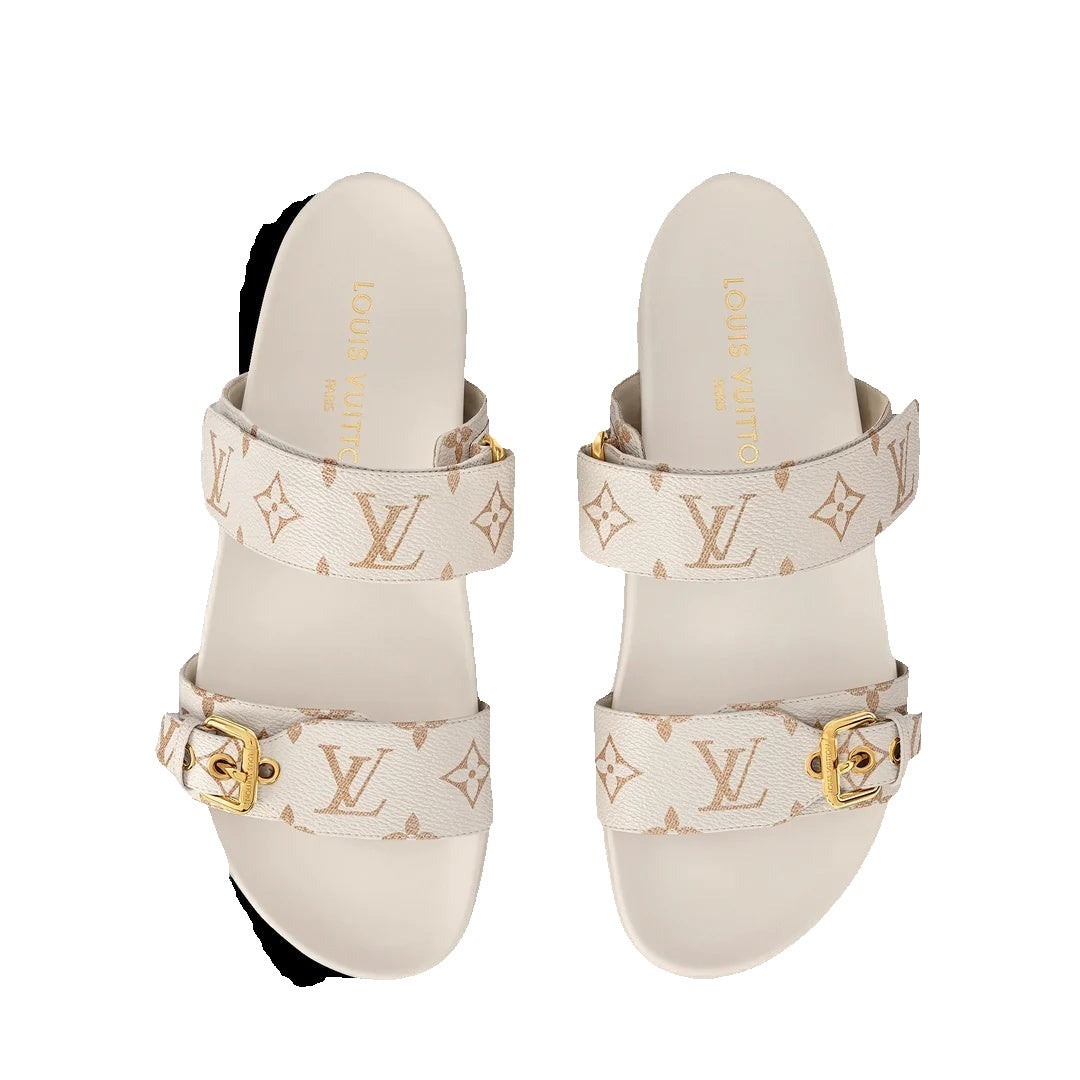 Louis Vuitton Monogram Denim Bom Dia Flat Mule Sandal - White/Cream