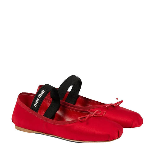 Miu Miu Nappa Ruched Ballet Flats - Red