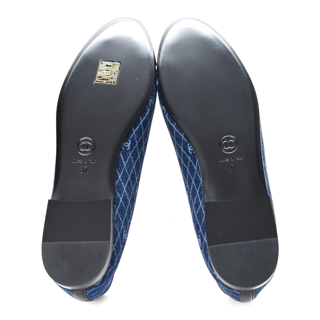 DENIM PRINTED QUILT CC CAP TOE BALLERINA FLATS NAVY BLUE DARK GREY