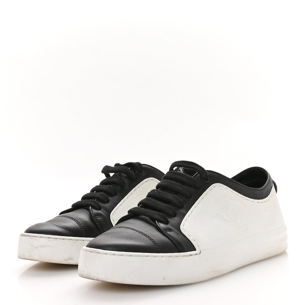 CALFSKIN WOMENS CC SNEAKERS BLACK WHITE
