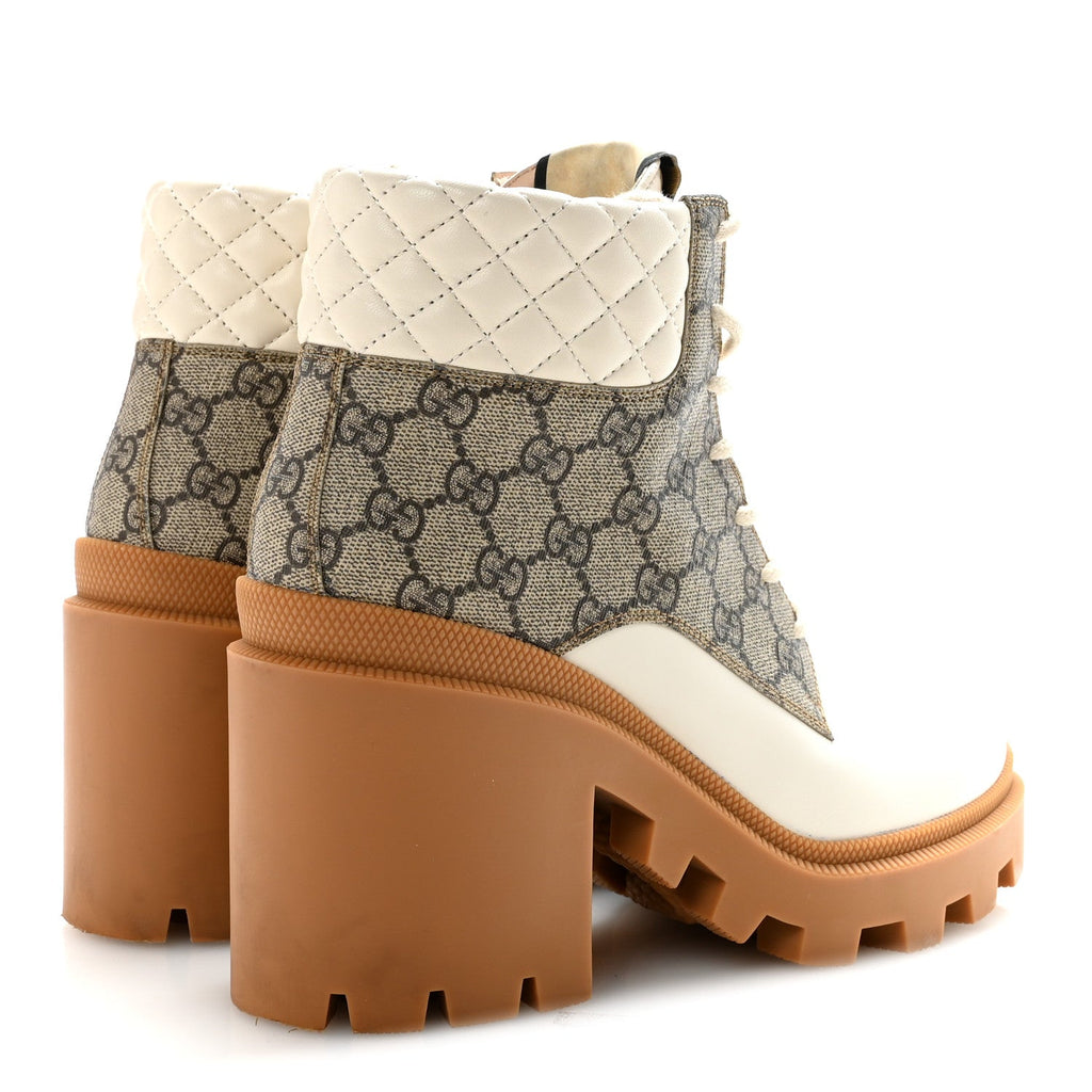 APOLLO CALFSKIN GG SUPREME NAPPA SAMOA QUILTED LACE UP ANKLE BOOTS MYSTIC WHITE BEIGE EBONY