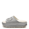 GLITTER RUBBER WOMENS INTERLOCKING G PLATFORM 42MM SLIDE SANDALS SILVER