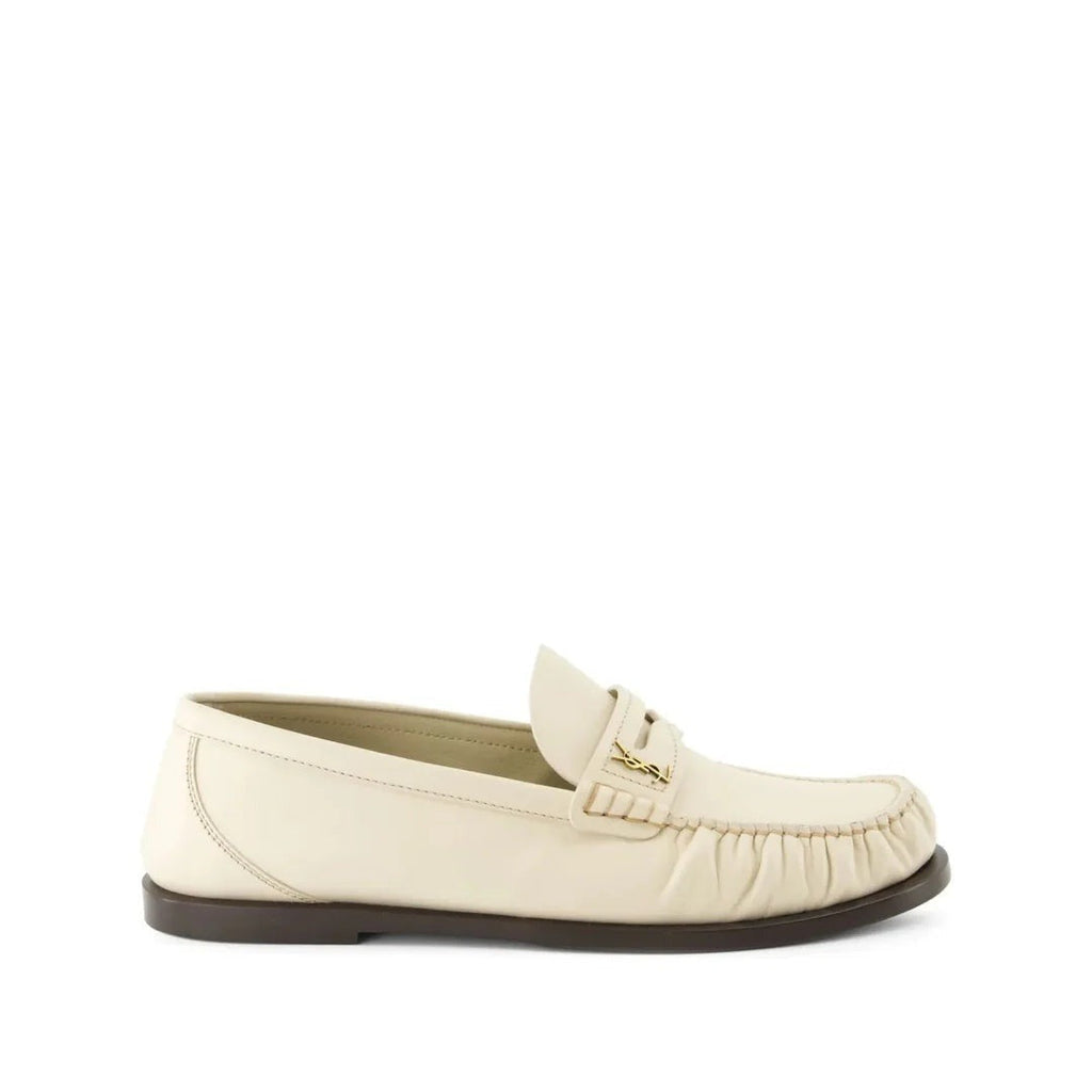 Saint Laurent Logo-Plaque Gathered Loafers - Cream/Ivory