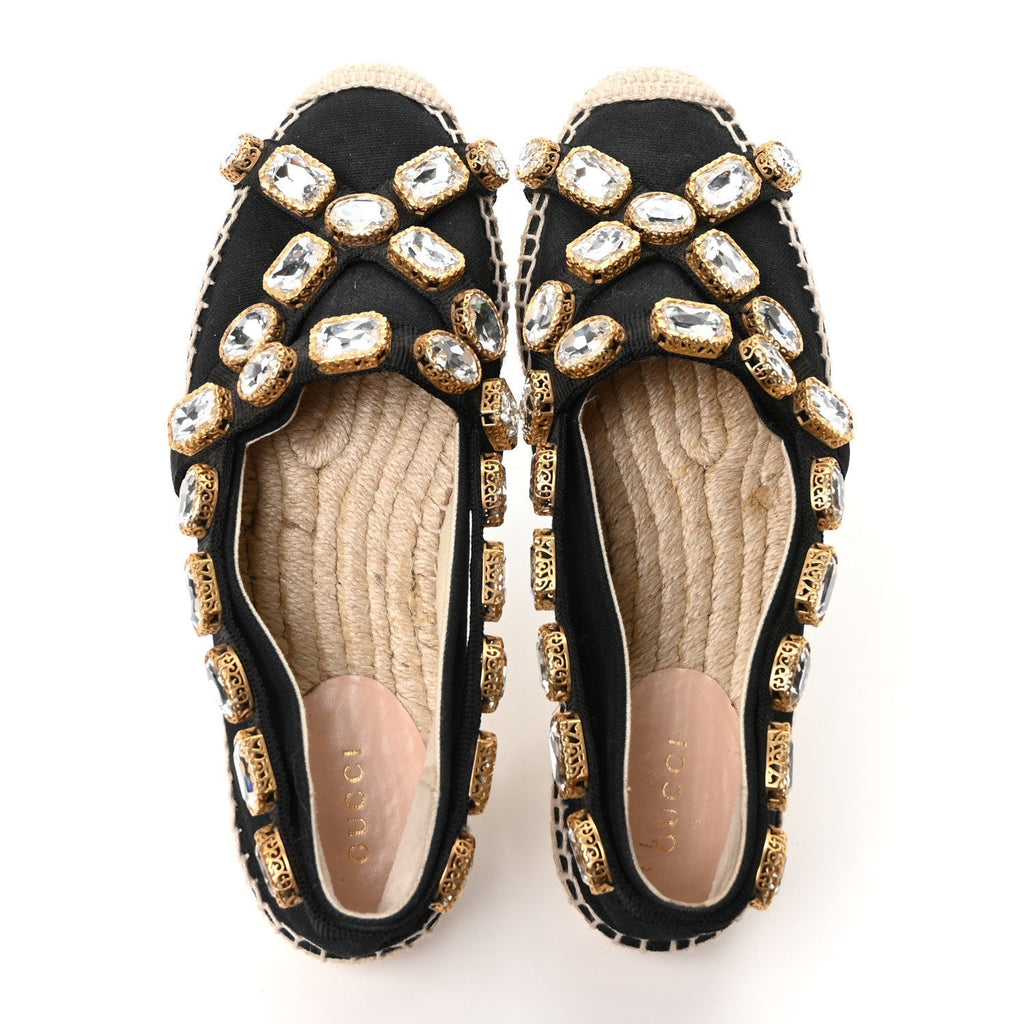 CANVAS CRYSTAL EMBELLISHED ESPADRILLES BLACK