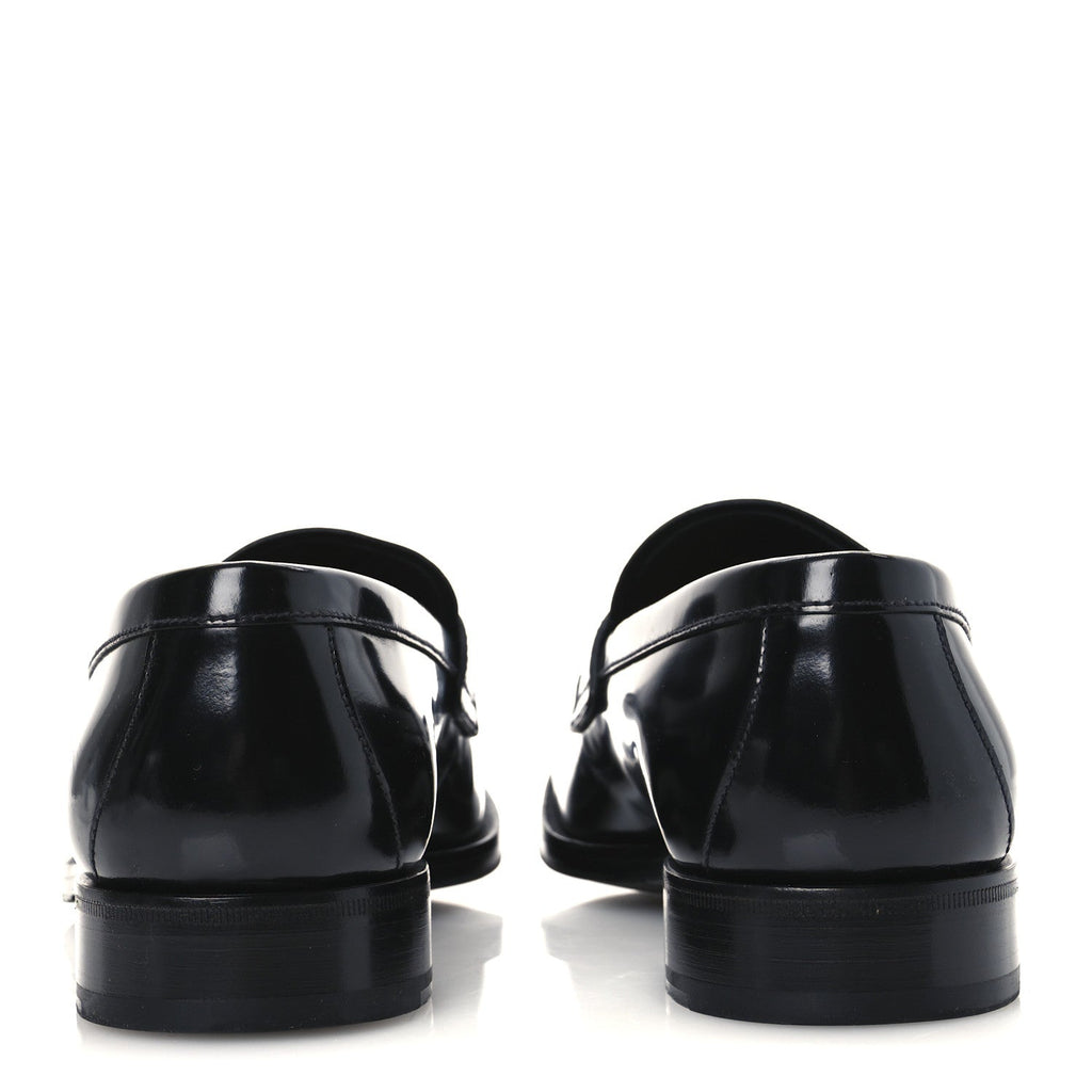 SPAZZOLATO FUME METAL TRIANGLE LOGO MENS LOAFERS BLACK
