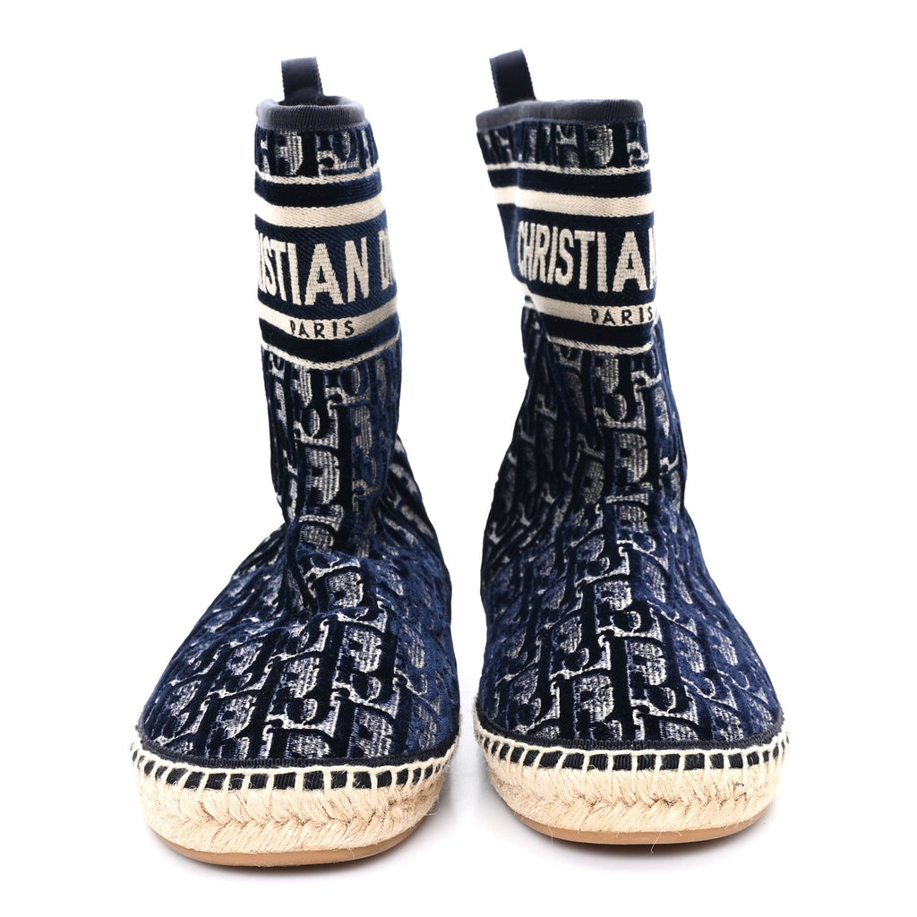 VELVET OBLIQUE GRANVILLE ESPADRILLE BOOTS DEEP BLUE