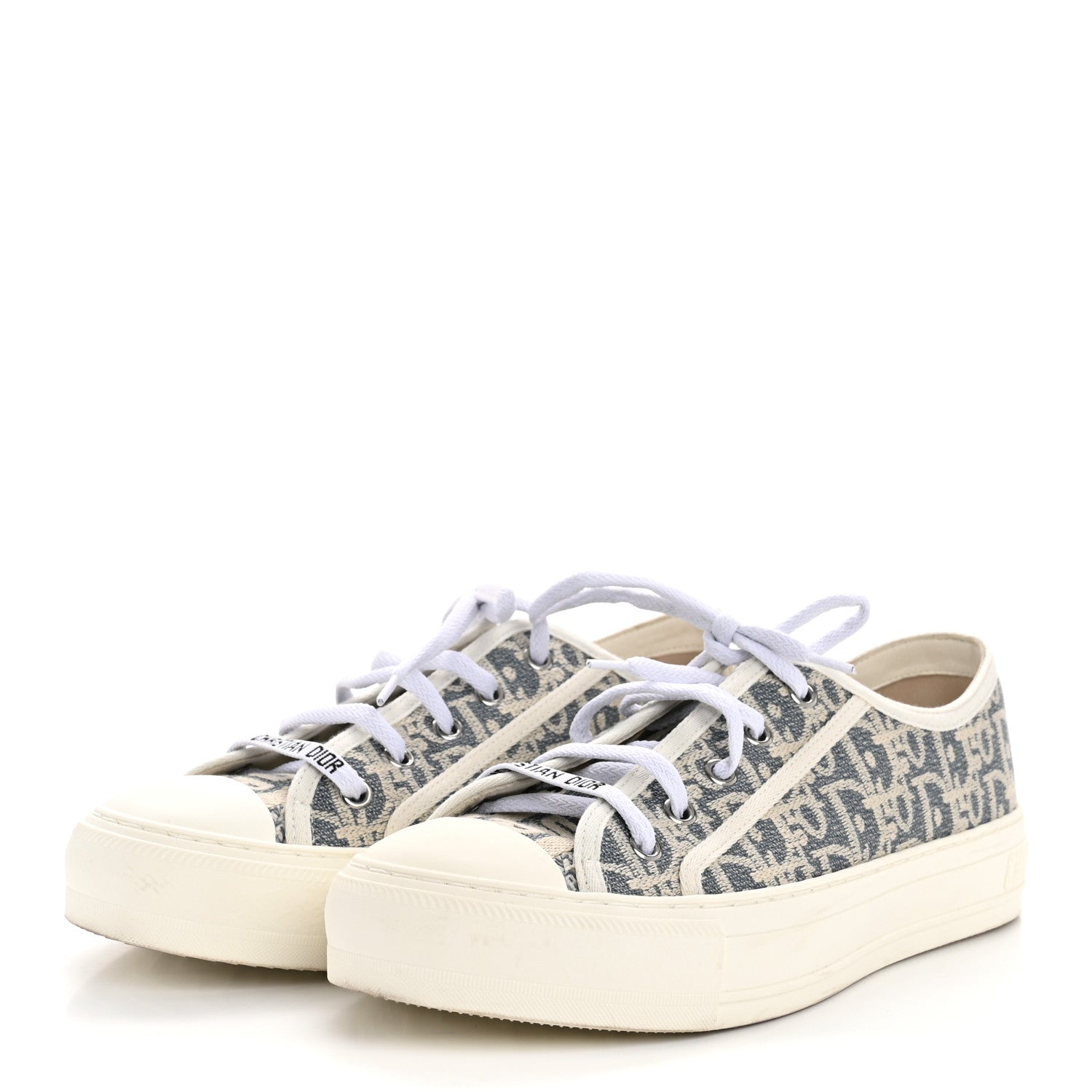 OBLIQUE CHAMBRAY RAFFIA EFFECT WALK'N'DIOR LOW TOP SNEAKERS BLUE LIGHT BISCUIT