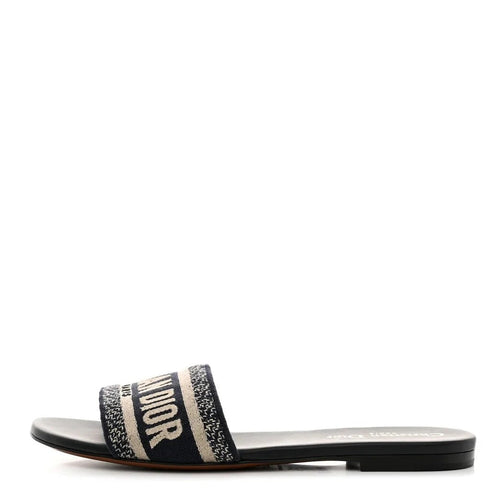 Christian Dior Canvas Embroidered Dway Mule Slide Sandal - Navy/Beige