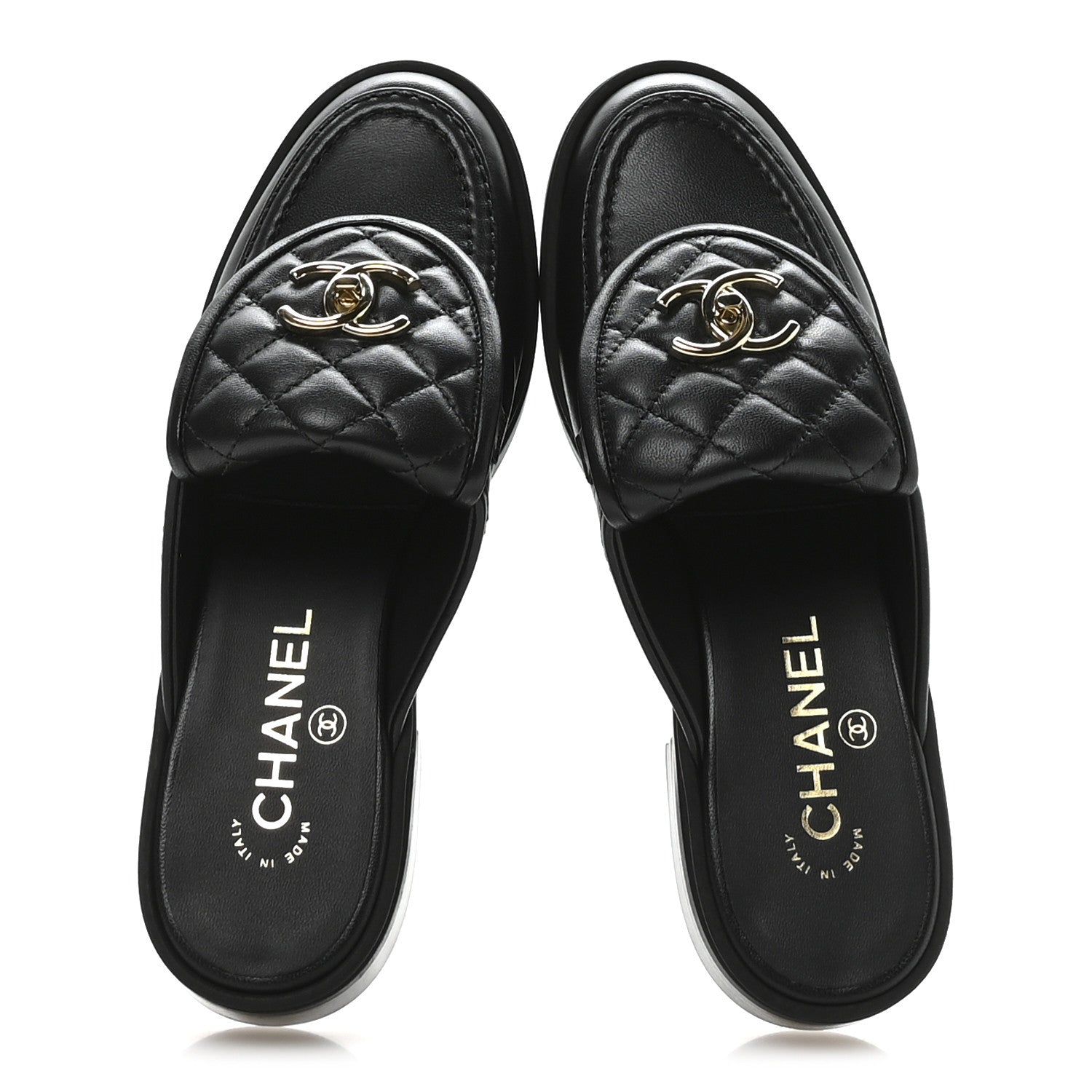 LAMBSKIN QUILTED CC TURNLOCK MULES BLACK