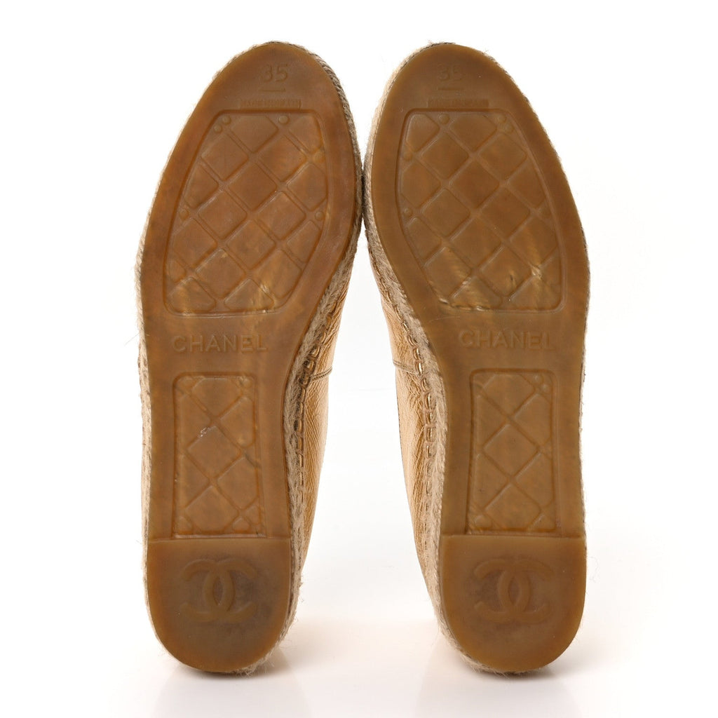 LAMINATED LAMBSKIN GROSGRAIN CC ESPADRILLES GOLD BLACK