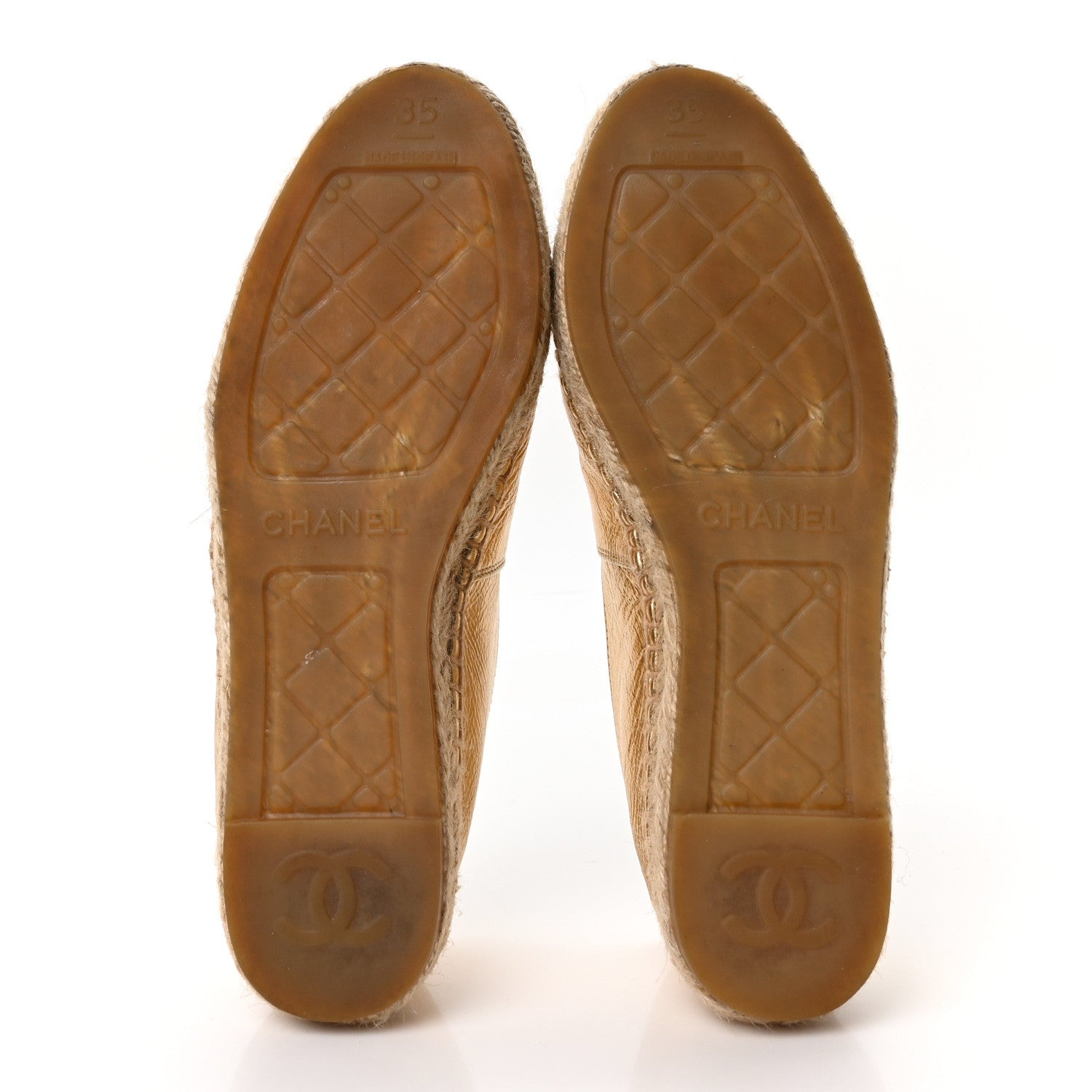 LAMINATED LAMBSKIN GROSGRAIN CC ESPADRILLES GOLD BLACK