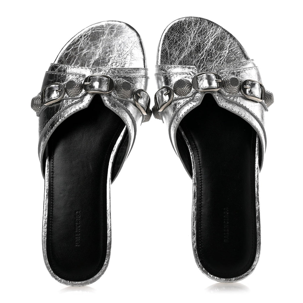 METALLIC ARENA CAGOLE FLAT SLIDE SANDALS SILVER