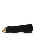 SUEDE CRACKLED LAMINATED CALFSKIN CAP TOE BALLERINA FLATS BLACK GOLD