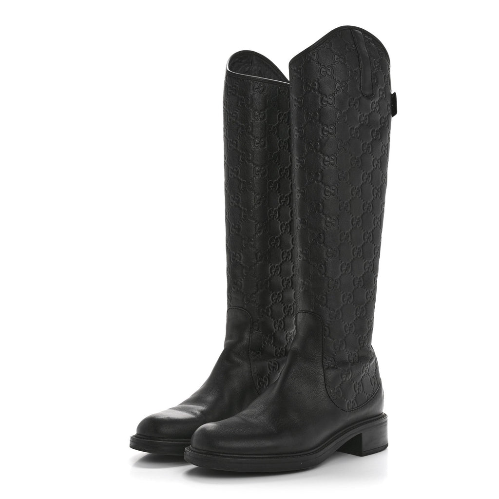 GUCCISSIMA CALFSKIN MIRO SOFT KNEE HIGH RIDING BOOTS BLACK