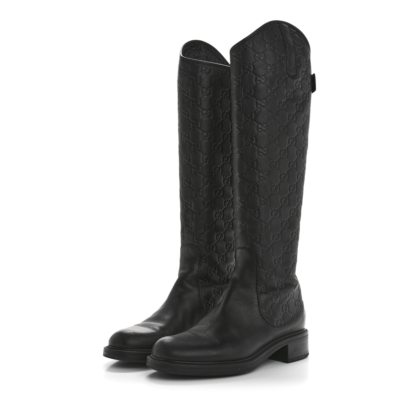 GUCCISSIMA CALFSKIN MIRO SOFT KNEE HIGH RIDING BOOTS BLACK