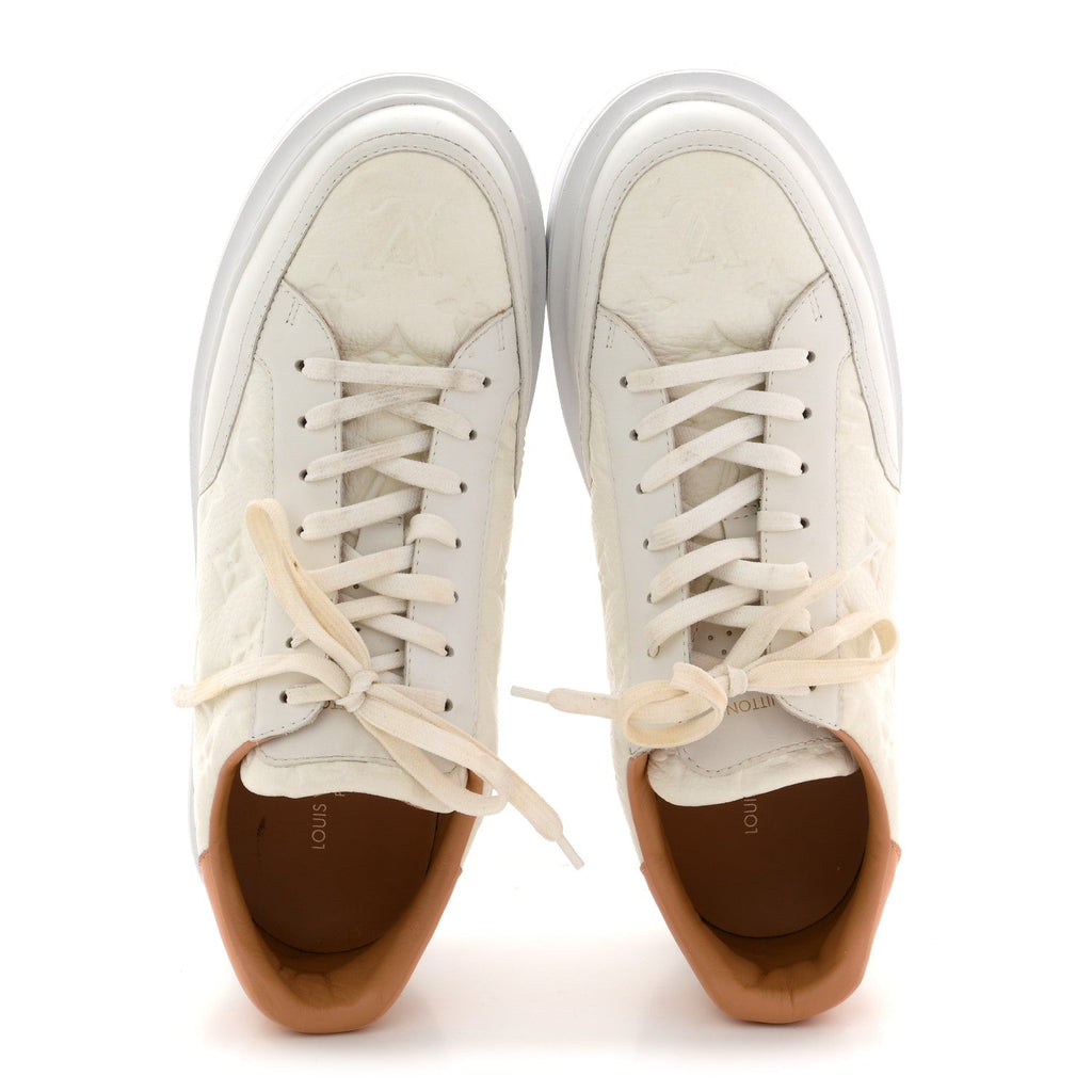 GRAINED CALFSKIN EMBOSSED MONOGRAM MENS BEVERLY HILLS SNEAKERS WHITE