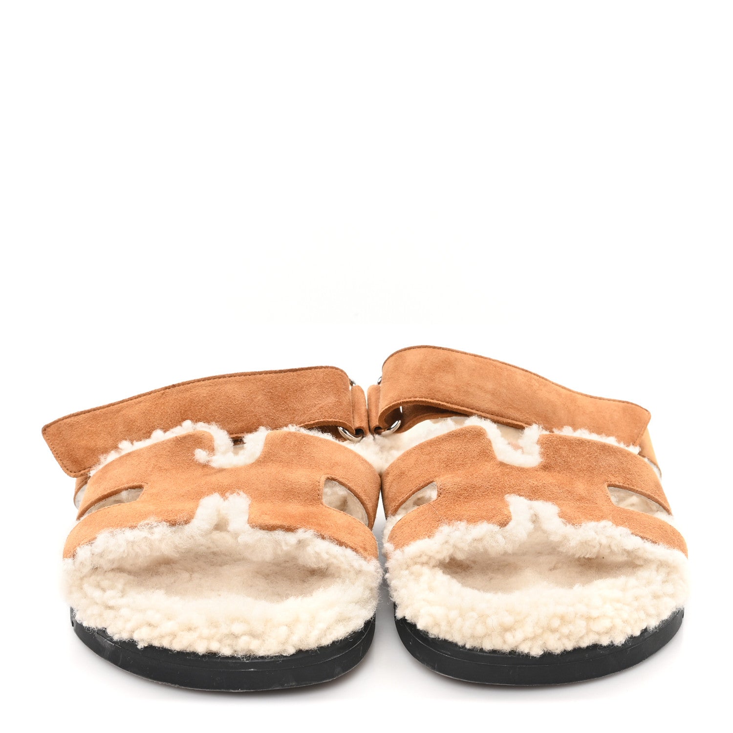 SUEDE GOATSKIN WOOLSKIN WOMENS CHYPRE SANDALS BRUN FUME ECRU