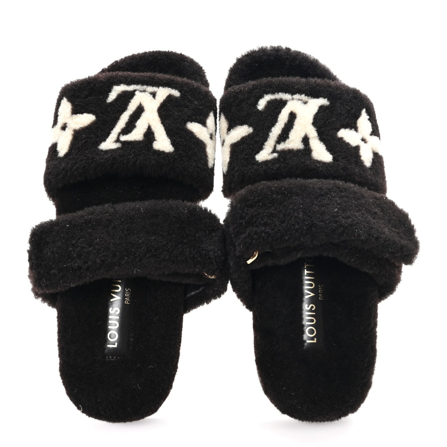 SHEARLING MONOGRAM GIANT LV SUNSET FLAT COMFORT MULE BROWN
