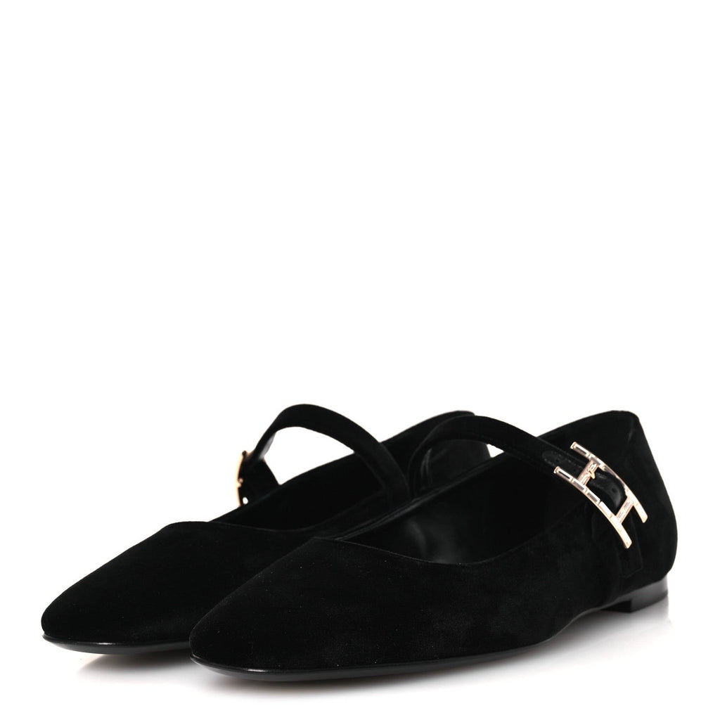 VELVET CRYSTAL JANE BALLET FLATS BLACK