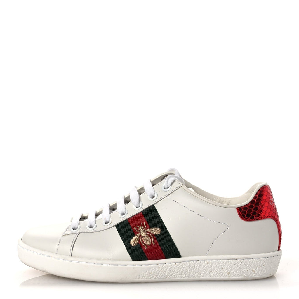 CALFSKIN AYERS BEE EMBROIDERED WOMENS ACE SNEAKERS WHITE GREEN