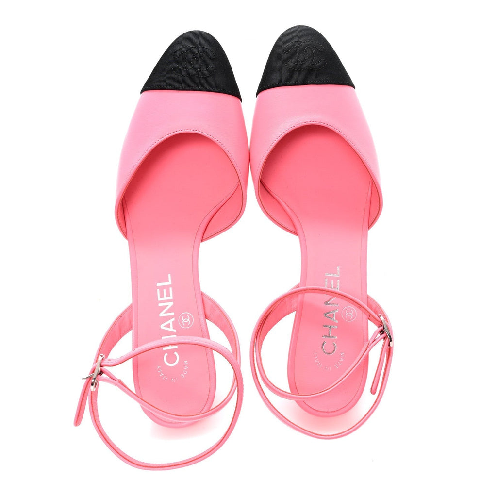 LAMBSKIN GROSGRAIN CAP TOE CC SLINGBACK PUMPS CORAL BLACK