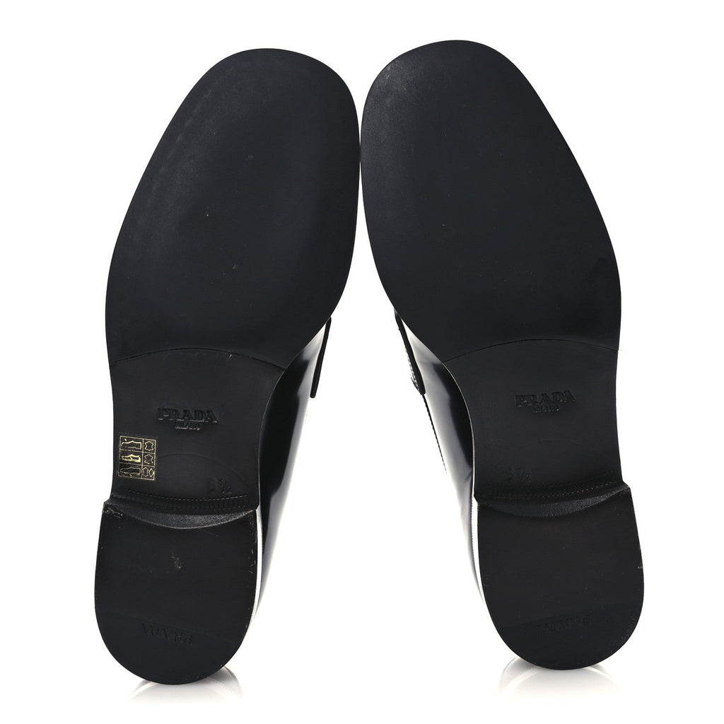 SPAZZOLATO FUME METAL TRIANGLE LOGO MENS LOAFERS BLACK