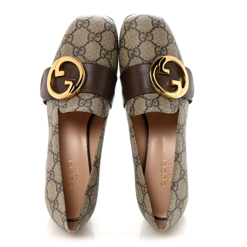 GG SUPREME MONOGRAM MALAGA KID BLONDIE PUMPS BEIGE EBONY NEW ACERO
