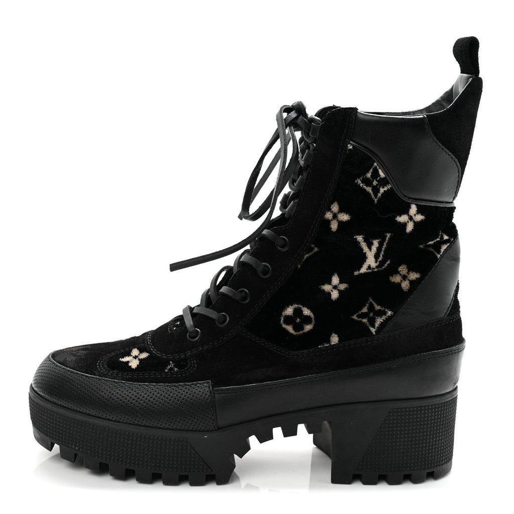 LOUIS VUITTON SUEDE CALFSKIN MONOGRAM LAUREATE PLATFORM DESERT BOOT BLACK