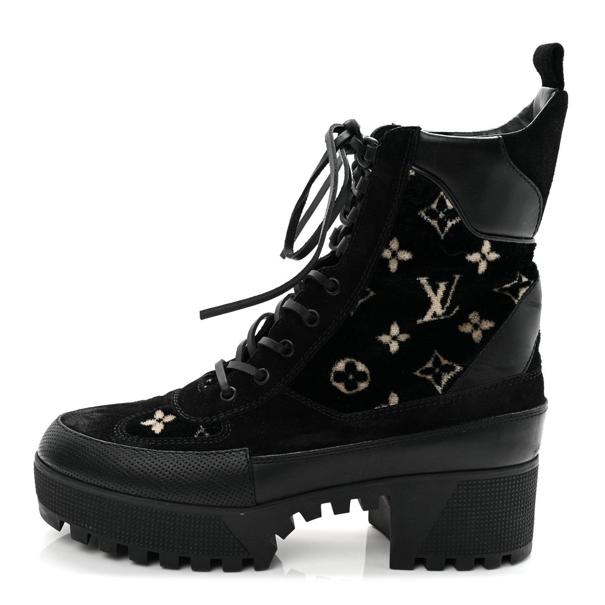LOUIS VUITTON SUEDE CALFSKIN MONOGRAM LAUREATE PLATFORM DESERT BOOT BLACK