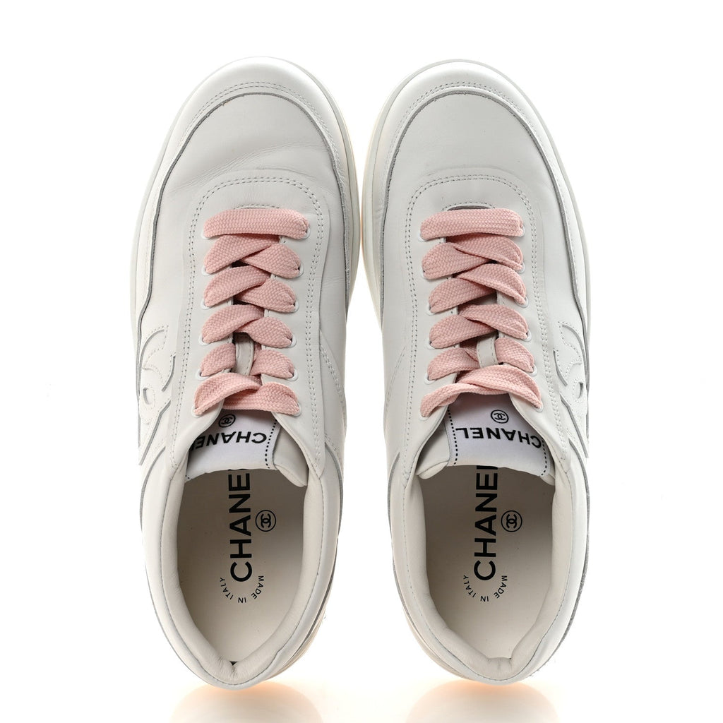 CALFSKIN WOMENS CC SNEAKERS WHITE LIGHT PINK
