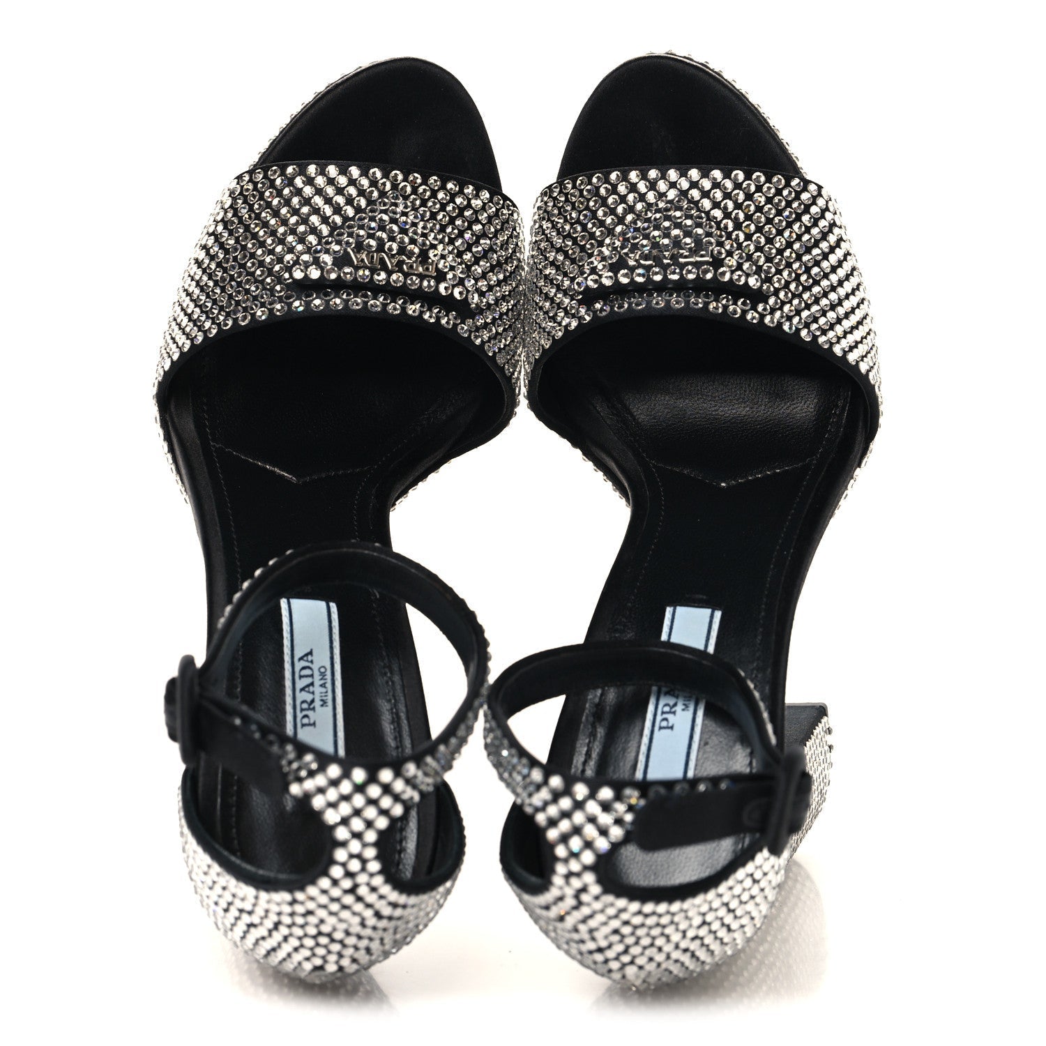 PRADA SATIN CRYSTAL TRIANGLE LOGO PLATFORM SANDALS CRISTAL YELLOW