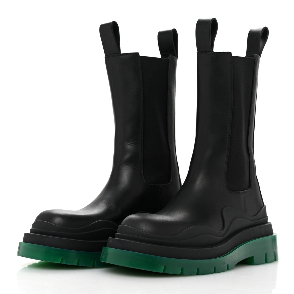 CALFSKIN THE TIRE CHELSEA BOOTS BLACK GREEN