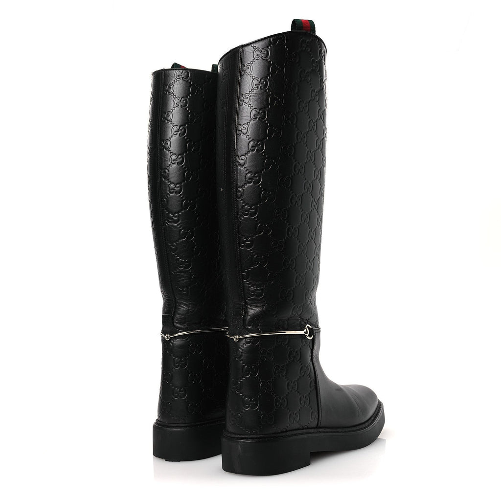 GUCCISSIMA REAL BETIS GLAMOUR CALFSKIN MICHELANGELO SLIM HORSEBIT RIDING BOOTS BLACK