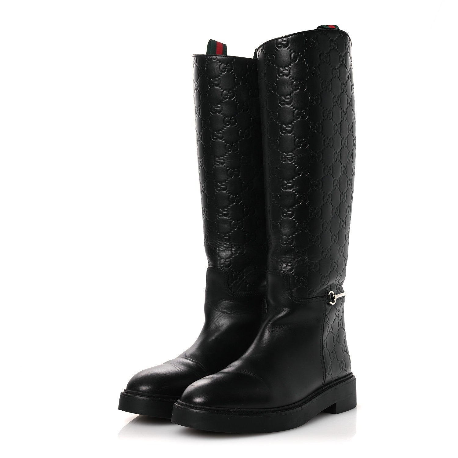 GUCCISSIMA REAL BETIS GLAMOUR CALFSKIN MICHELANGELO SLIM HORSEBIT RIDING BOOTS BLACK