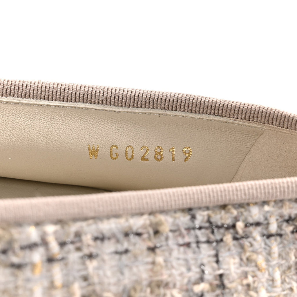 TWEED LAMBSKIN CAP TOE BALLERINA FLATS GREY MULTICOLOR