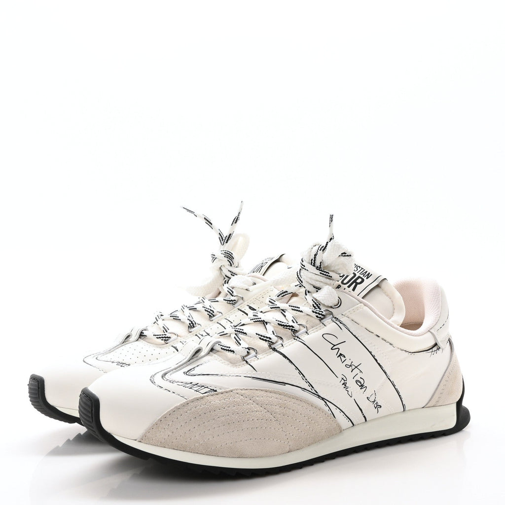 CALFSKIN NYLON WOMENS D-SKETCH SNEAKERS WHITE
