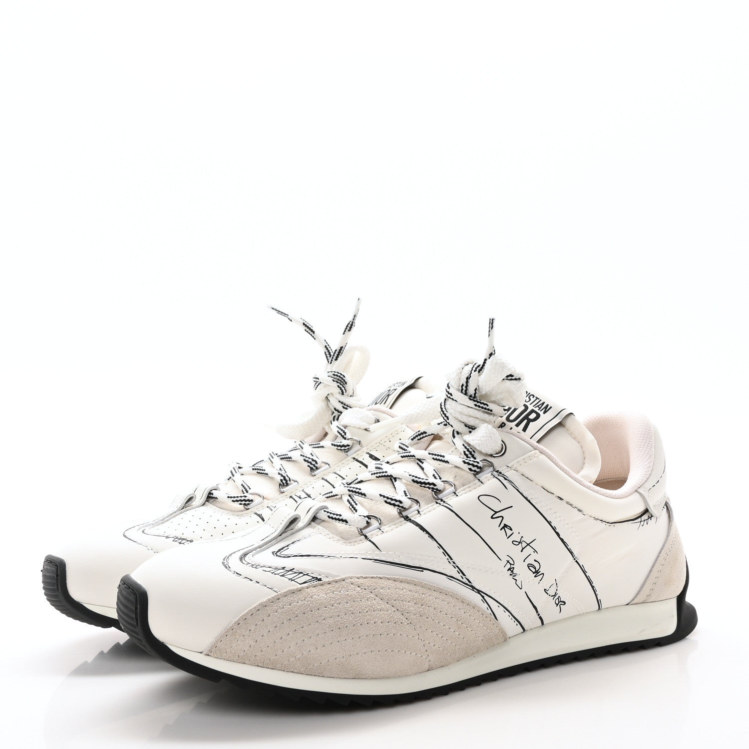 CALFSKIN NYLON WOMENS D-SKETCH SNEAKERS WHITE