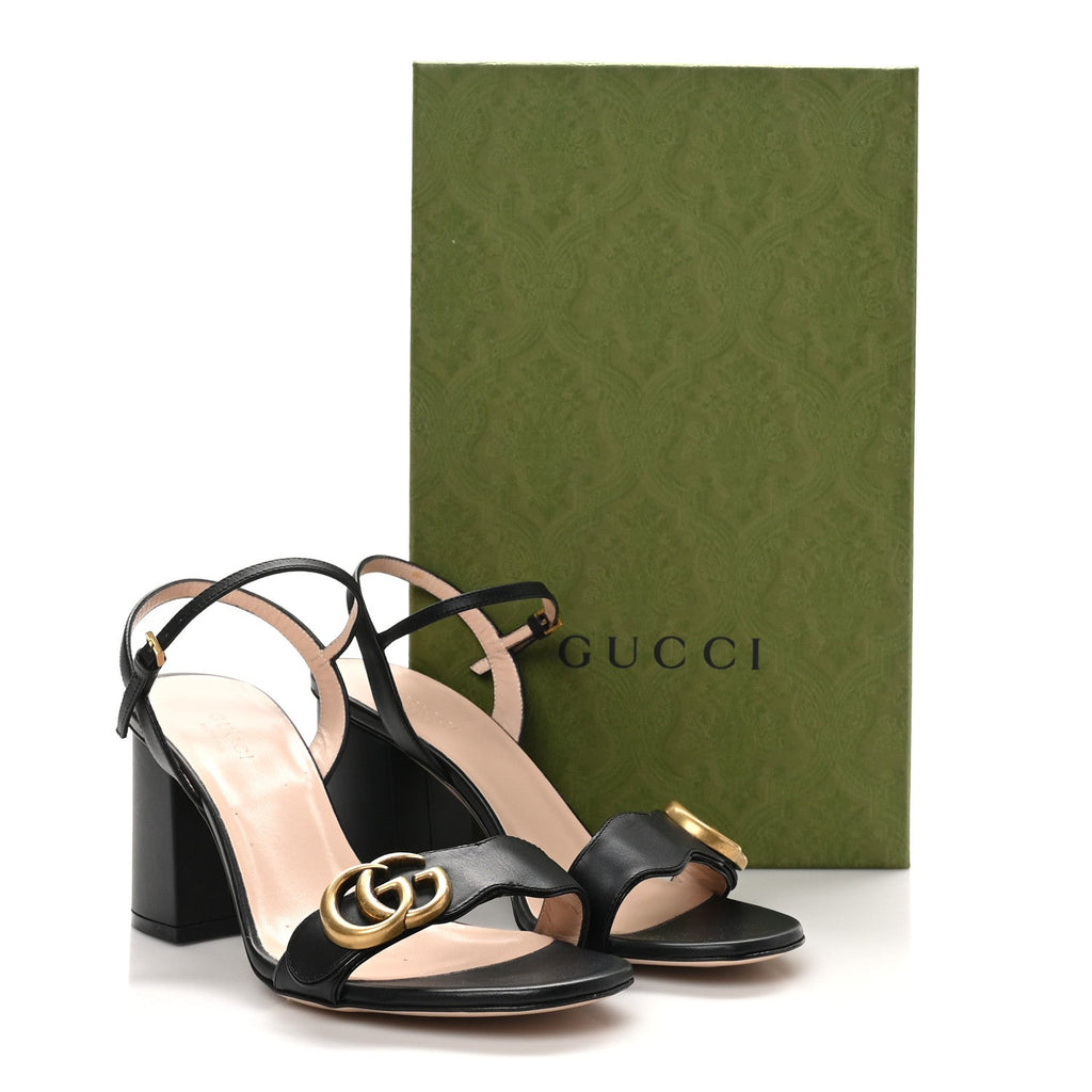LIFFORD CALFSKIN GG MARMONT ANKLE WRAP 75MM SANDALS BLACK