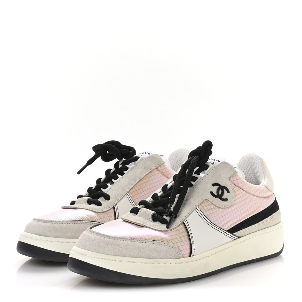 SUEDE FABRIC CALFSKIN WOMENS CC SNEAKERS PINK GREY WHITE