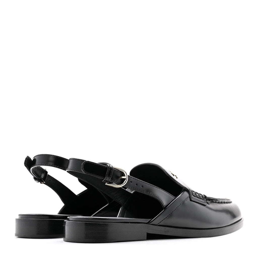 SHINY CALFSKIN SLINGBACK LOAFERS BLACK