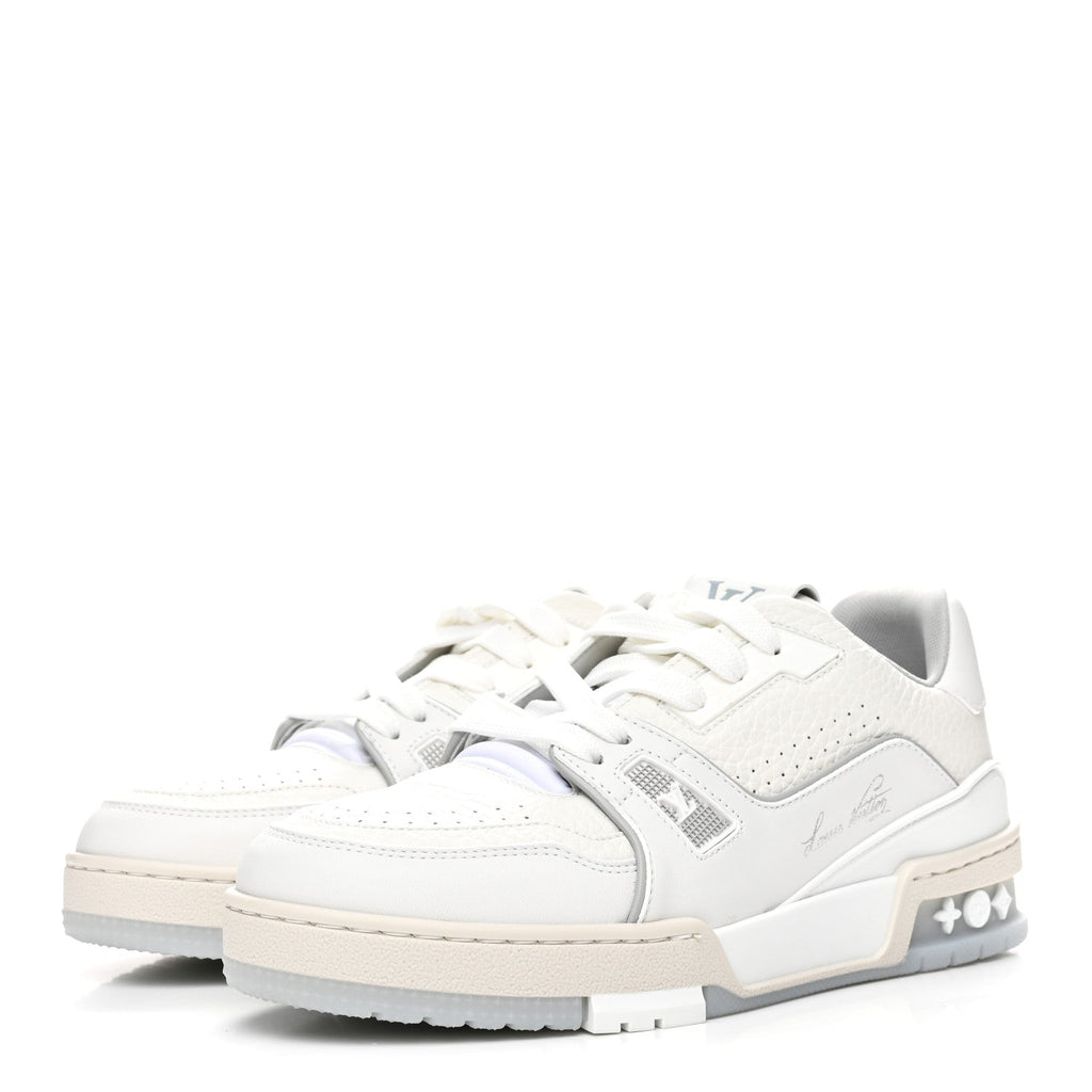 GRAINED CALFSKIN WOMENS LV TRAINER SNEAKERS WHITE