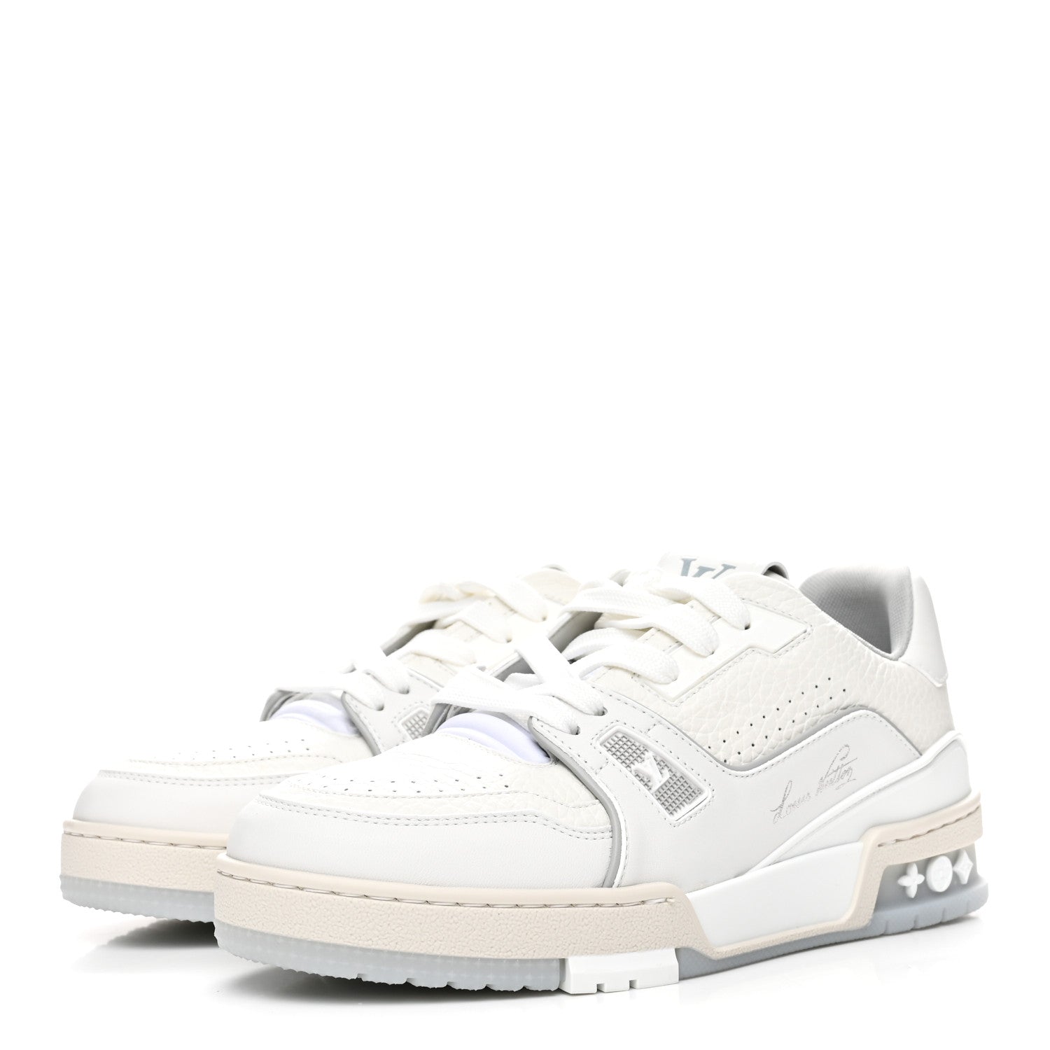 GRAINED CALFSKIN WOMENS LV TRAINER SNEAKERS WHITE