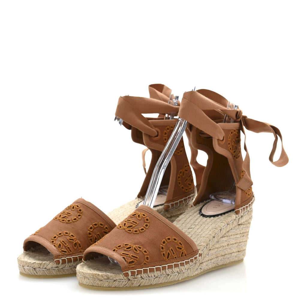 CANVAS DAMITA GG EYELET ESPADRILLE WEDGE SANDALS BLONDIE COGNAC