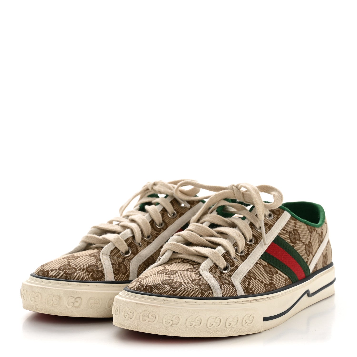 GG MONOGRAM WEB WOMENS 1977 TENNIS SNEAKERS BEIGE EBONY MYSTIC WHITE