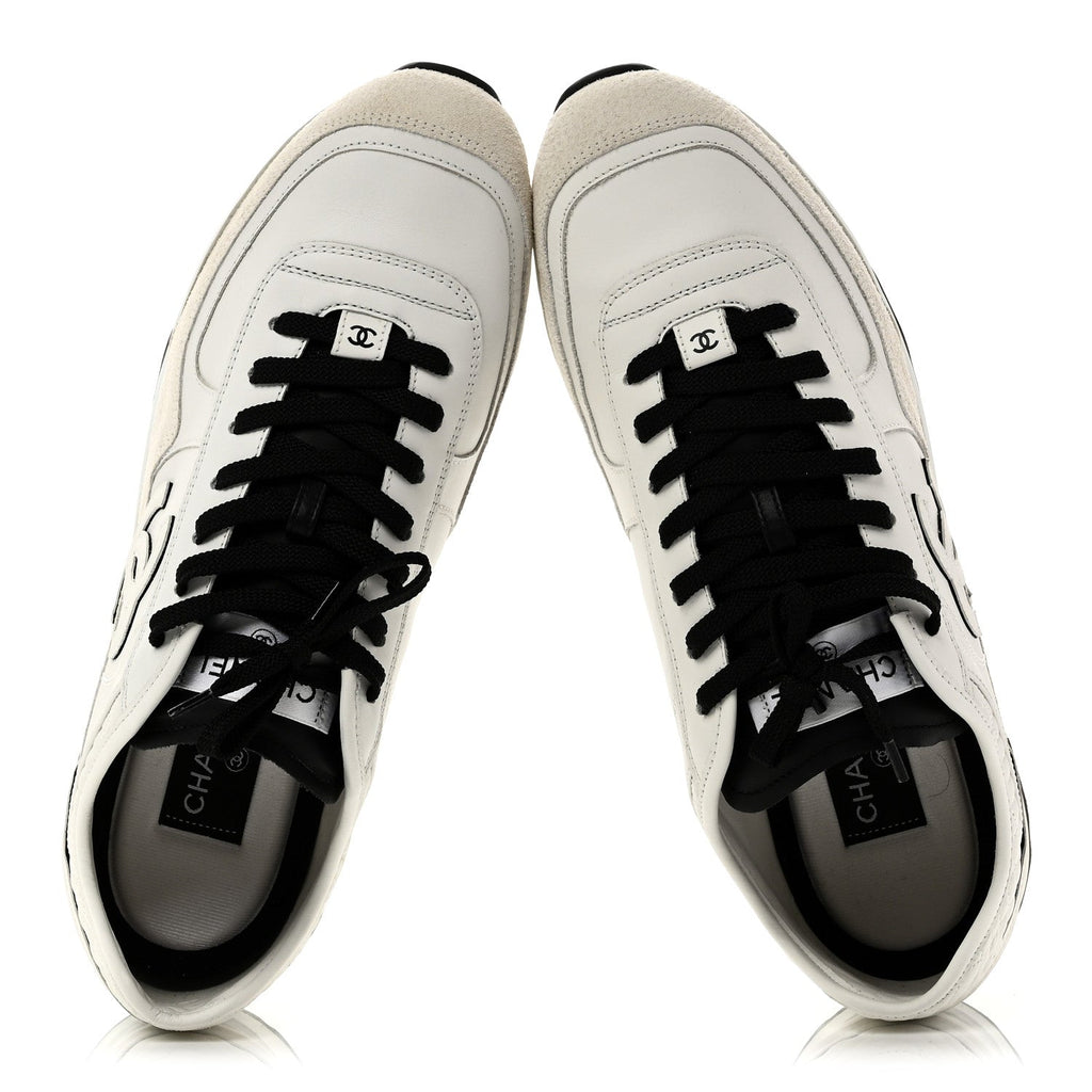CALFSKIN SUEDE CC MENS SNEAKERS WHITE BEIGE BLACK